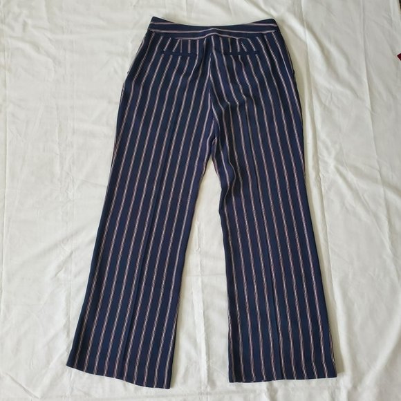 Adrianna Papell Navy Blue Vertical Stripes Pleated Front Dress Pants Size 8 - Picture 13 of 14